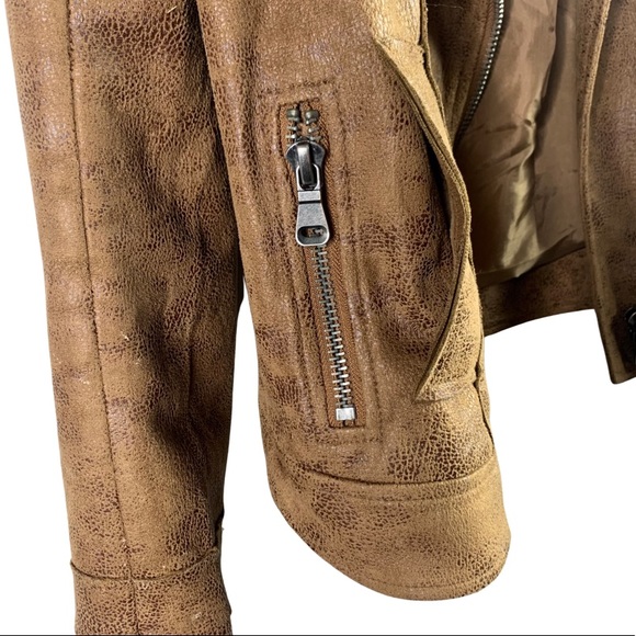 L’atelier Faux Suede Brown Moto Biker Asymmetrical Zip Long Sleeve Jacket Medium - Picture 10 of 14